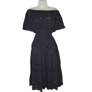 Mexican Peasant Dress Ruffle Off Shoulder Lace Cottagecore Boho Goth Folklorico